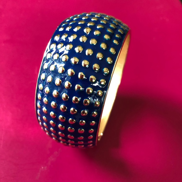 💙 Blue Enameled Hinged Bangle with Golden Dots 💙 - Picture 1 of 7